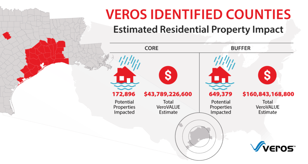 Veros Identified Counties and Estimated Residential Property Damage