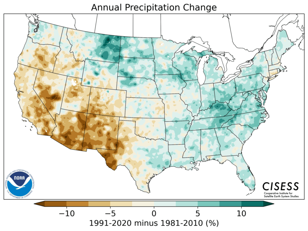 U.S. showing Annual Precipitation Change by NOAA