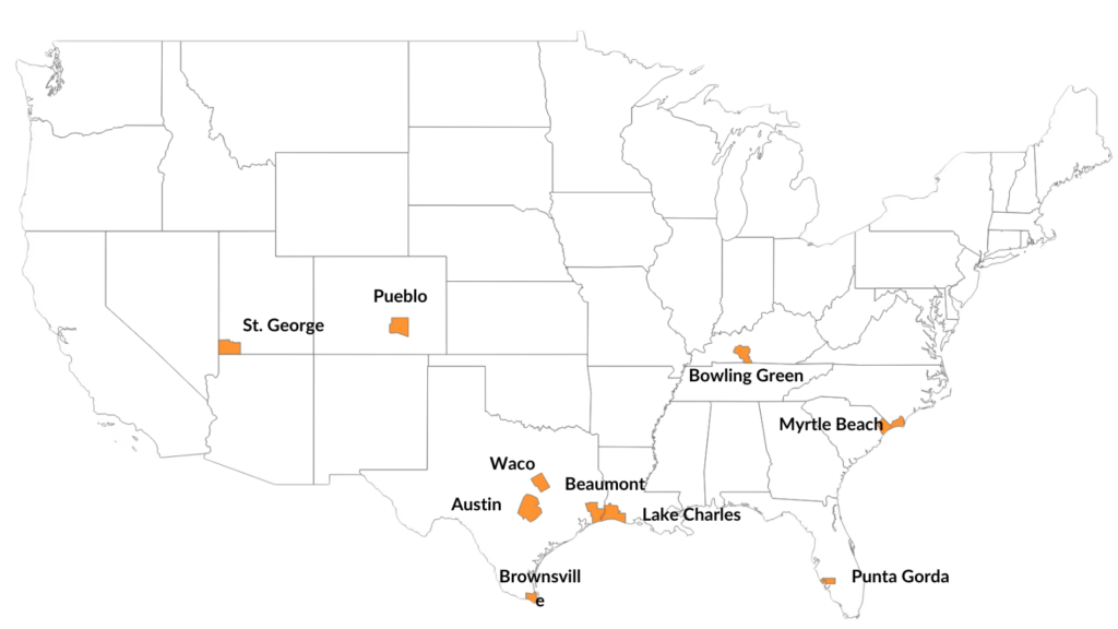 USA Map Image of the 10 Worst Housing Markets