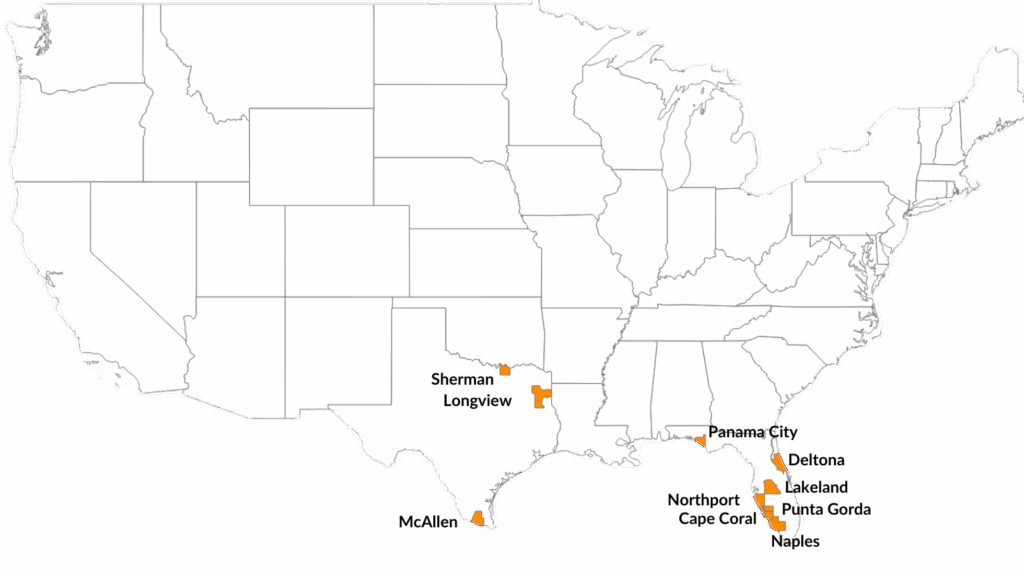 Florida and Texas dominate the list of the nation’s softest housing markets.